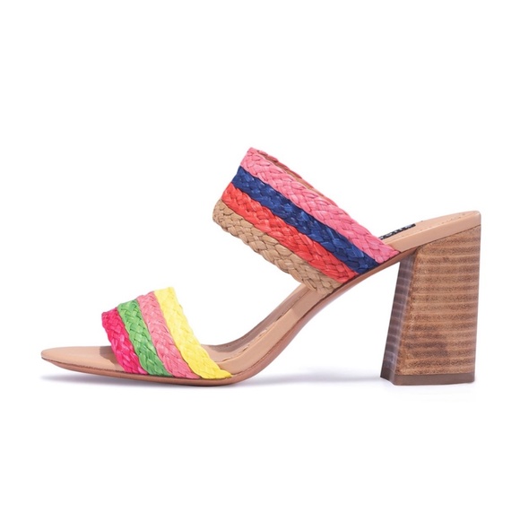 Alice + Olivia Leeda Rainbow Raffia Block Heels - Picture 2 of 5